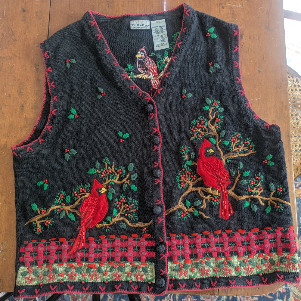 White Stag Black Vest with Cardinal Embroidery
